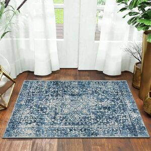 Vintage Area Rug 2x3 Small Indoor Door Mat Bathroom Laundry Entrance Deep Blue